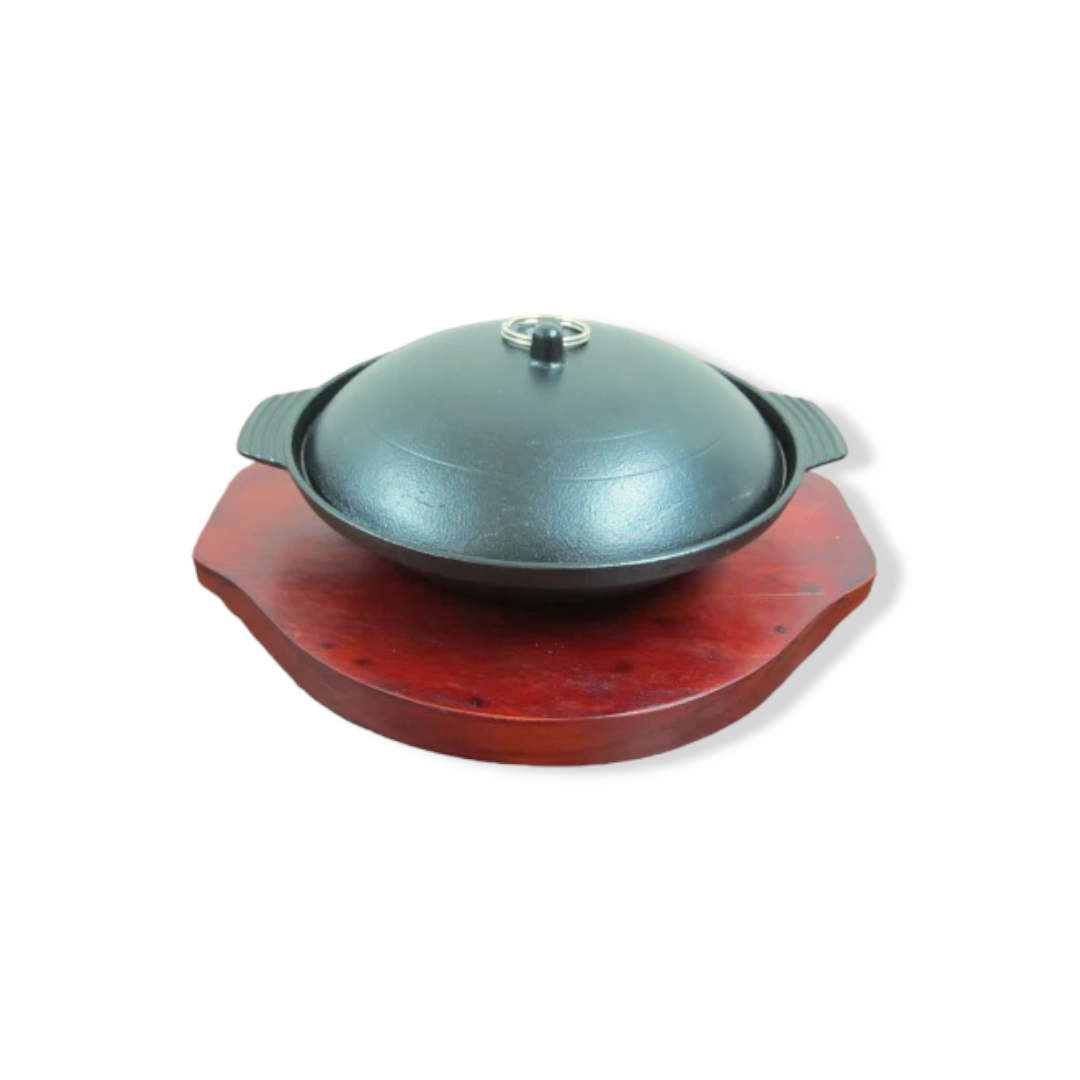 Round Sizzling with Lid and wooden base