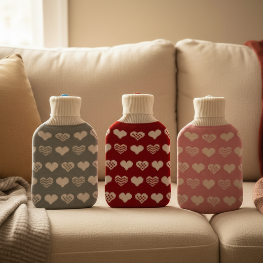 Rubber Heat Water Bag with Wool Shirt Hearts Designs