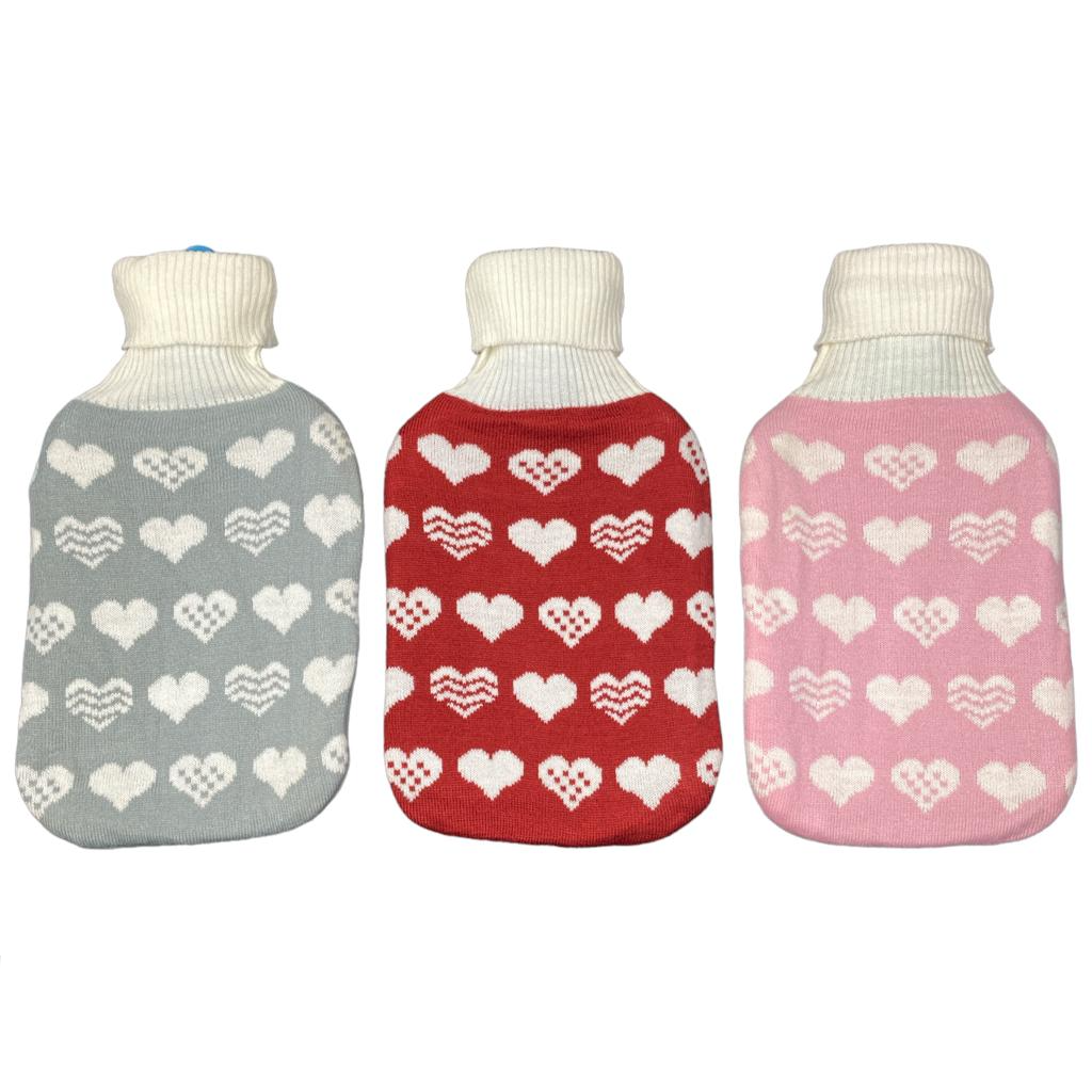 Rubber Heat Water Bag with Wool Shirt Hearts Designs