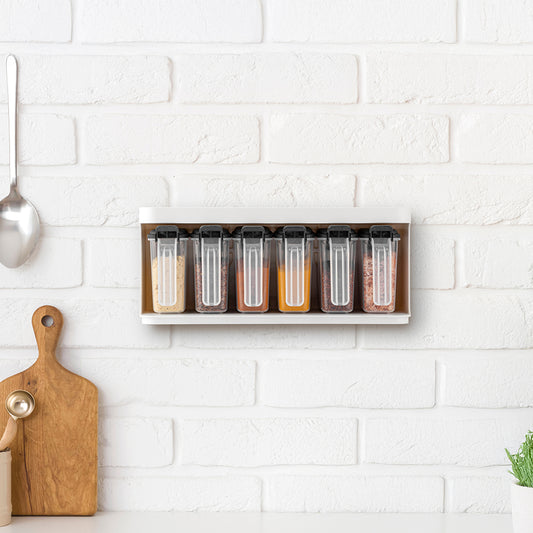 Block Set of 6 slim spice boxes with spoons on stand