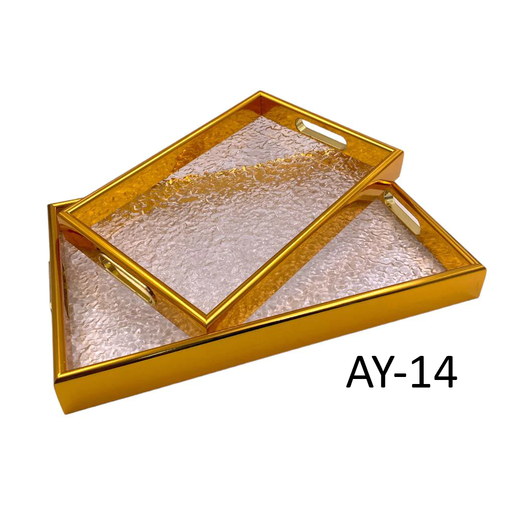 Set of 2 Acrylic Serving Trays w Golden Frame - Lunaz Shop