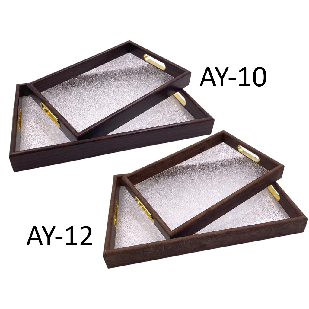 Set of 2 Acrylic Serving Trays w Wooden Frame - Lunaz Shop