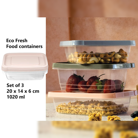 Set of 3 Eco Fresh Rectangular Food Container 1020 ml - Lunaz Shop
