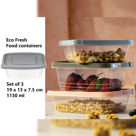 Set of 3 Eco Fresh Rectangular Food Container 1130 ml - Lunaz Shop