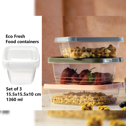 Set of 3 Eco Fresh Square Food Container 1360 ml - Lunaz Shop