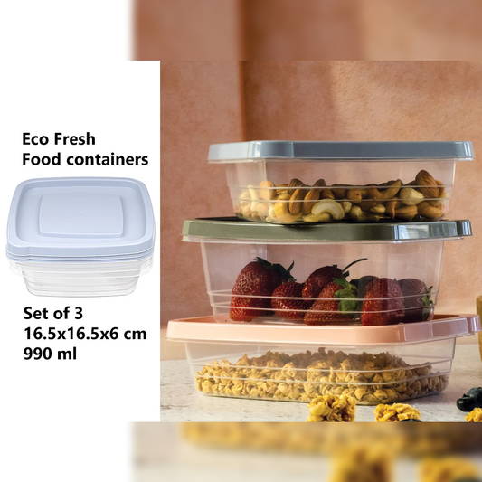 Set of 3 Eco Fresh Square Food Container 990 ml