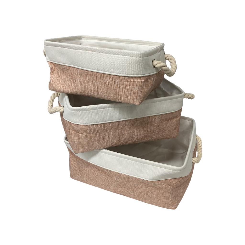 Set of 3 Large Fabric Baskets with Rope Handles - Lunaz Shop