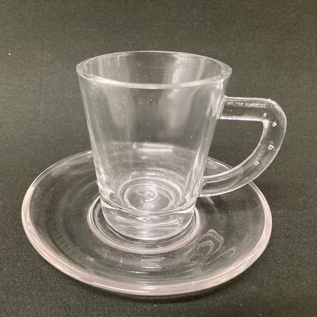 Set of 6 Glass Coffee Cups and Saucers - Lunaz Shop