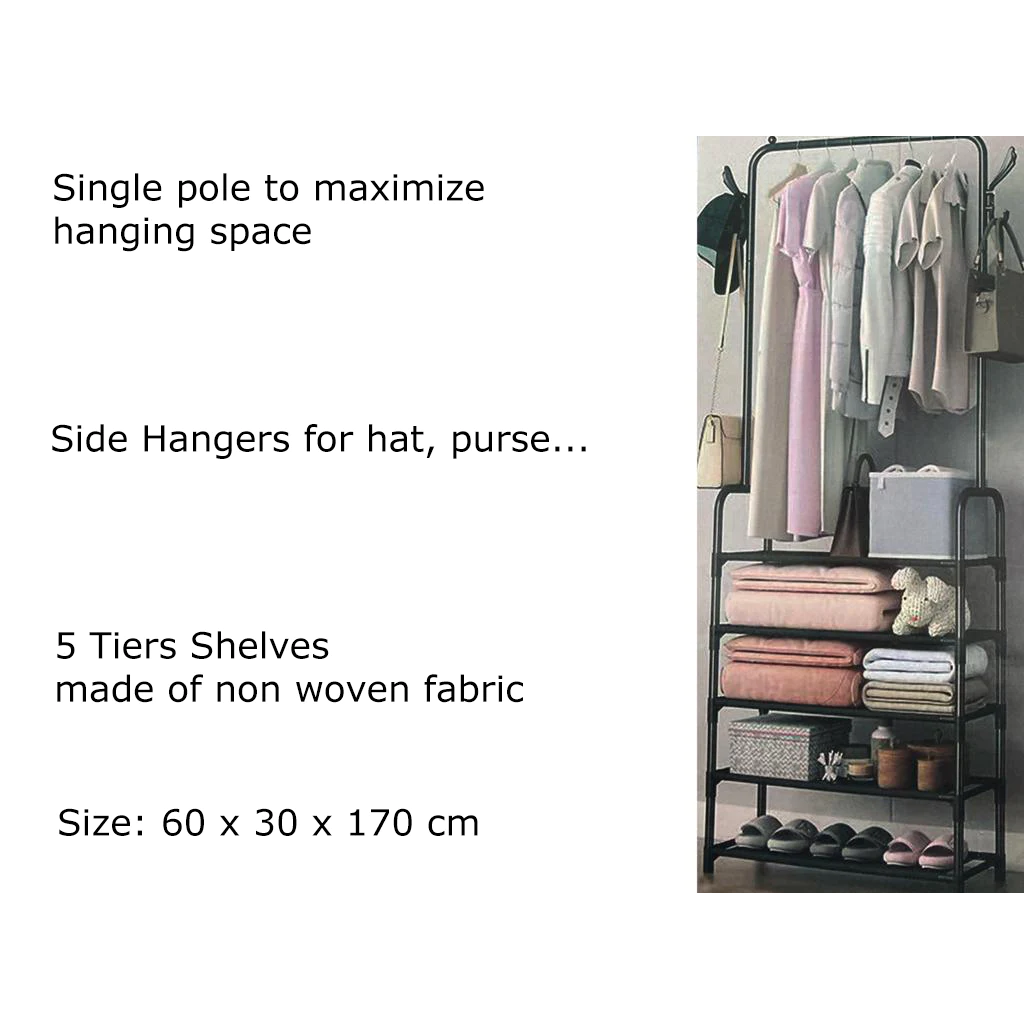 Single Pole Garment Rack with 5 Non woven Shelves - Lunaz Shop