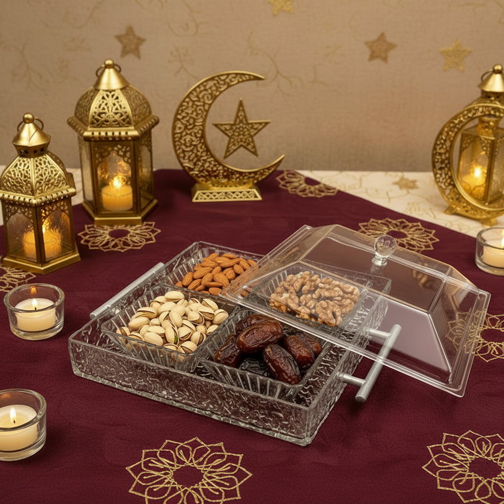 Square Condiment Tray with 4 Bowls and Cover