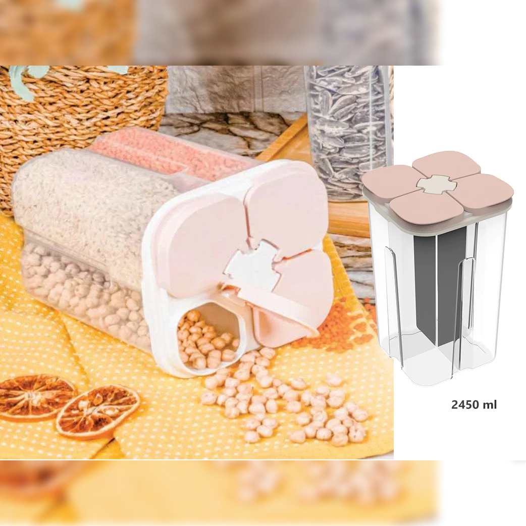 Square Dry Food Container 4 Compartments 2450 ml - Lunaz Shop