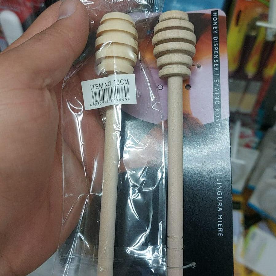 Wooden Honey Dipper X2; 16 cm