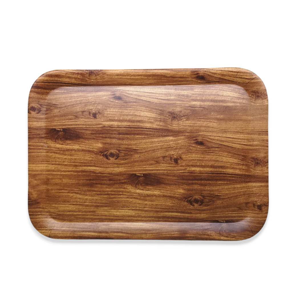 Wooden Design Rectangular Melamine Tray; 15" - Lunaz Shop