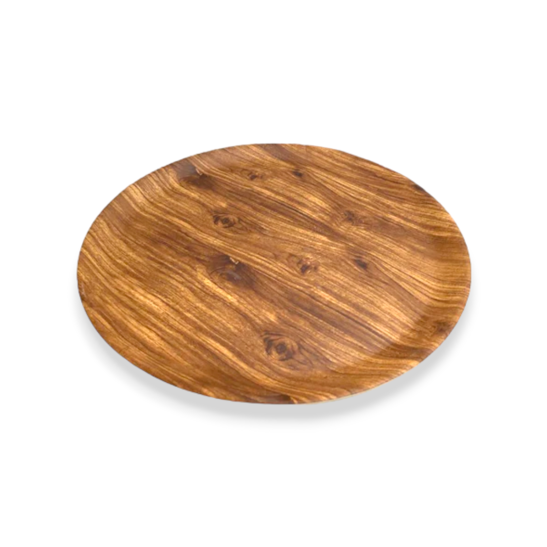 Wooden Design Round Melamine Tray; 12" - Lunaz Shop