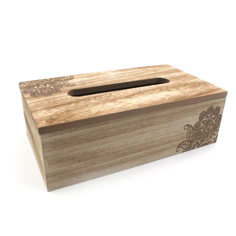 Wooden Tissue Box "Flower Engrave" - Lunaz Shop