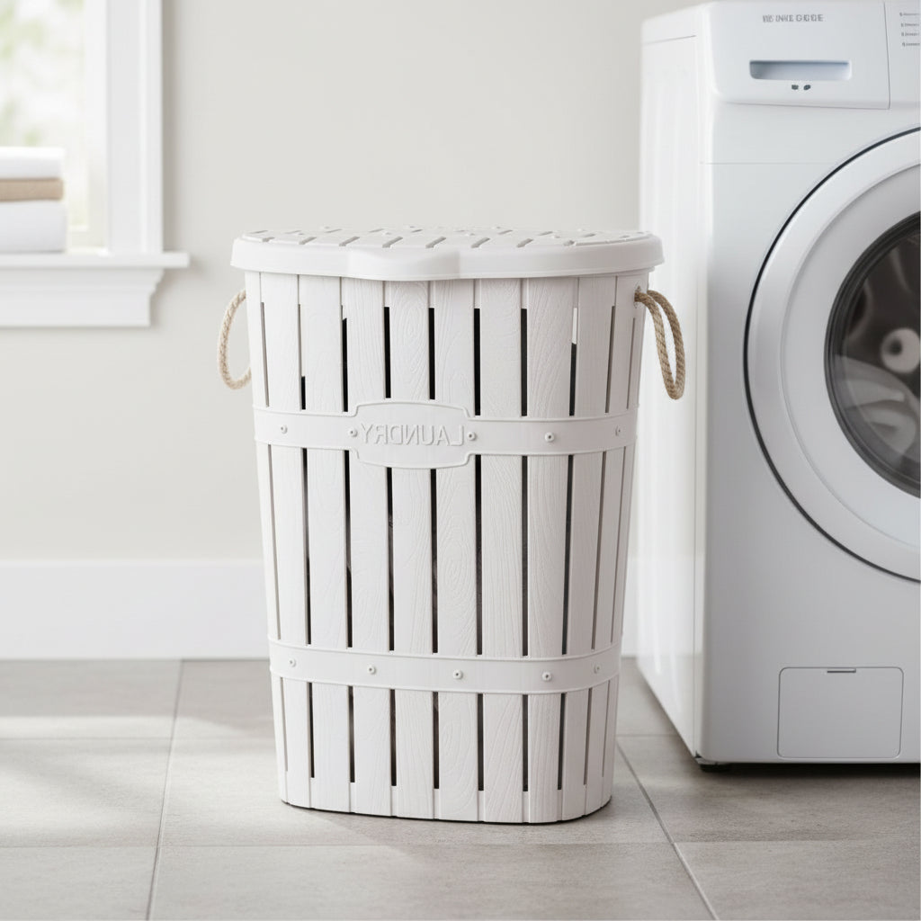 Plastic "Bamboo" Laundry Basket with Natural Ropes