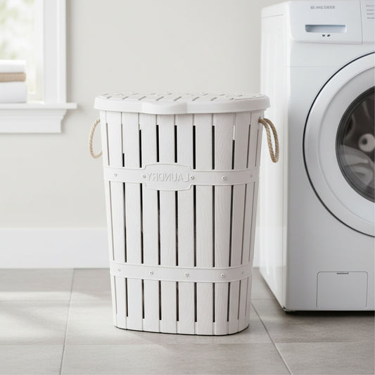 Plastic "Bamboo" Laundry Basket with Natural Ropes