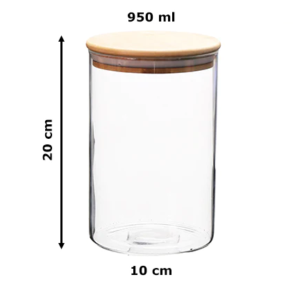 Borosilicate Glass Round Jar Wood Cover 950 ml - Lunaz Shop