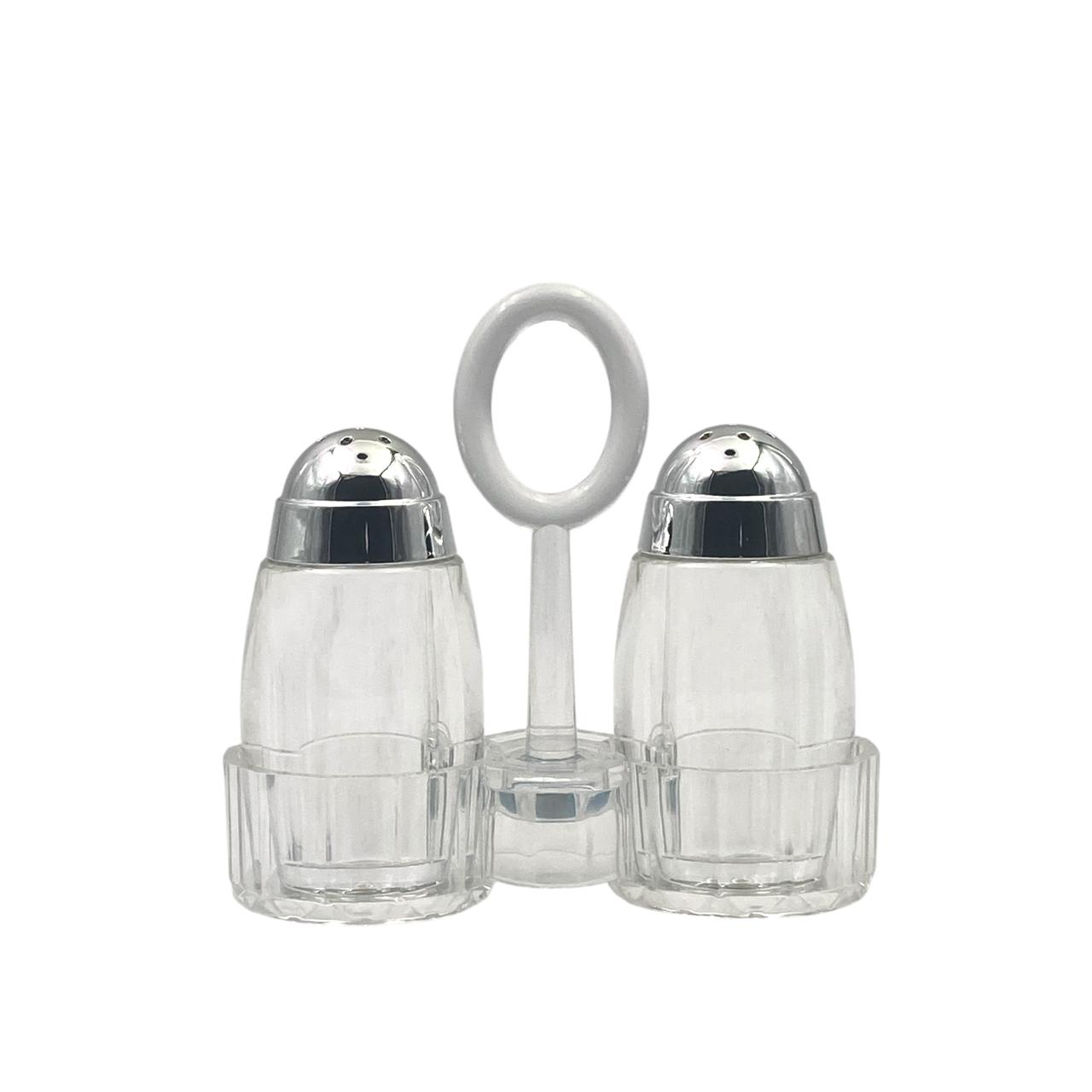 Acrylic salt & pepper shaker Set on Stand Dome Chrome Cover