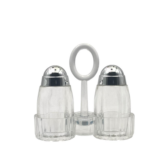 Acrylic salt & pepper shaker Set on Stand Dome Chrome Cover
