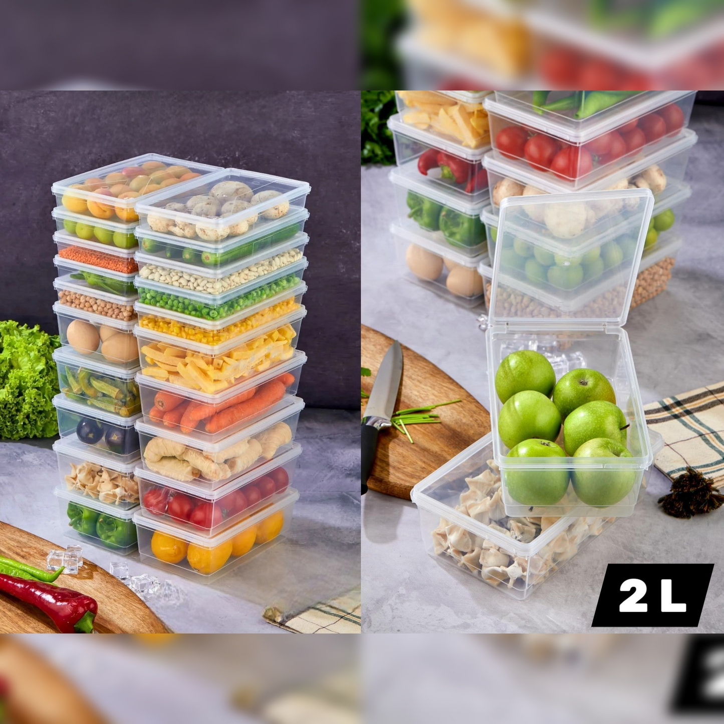 Reusable 2L Food Container with Attached Cover