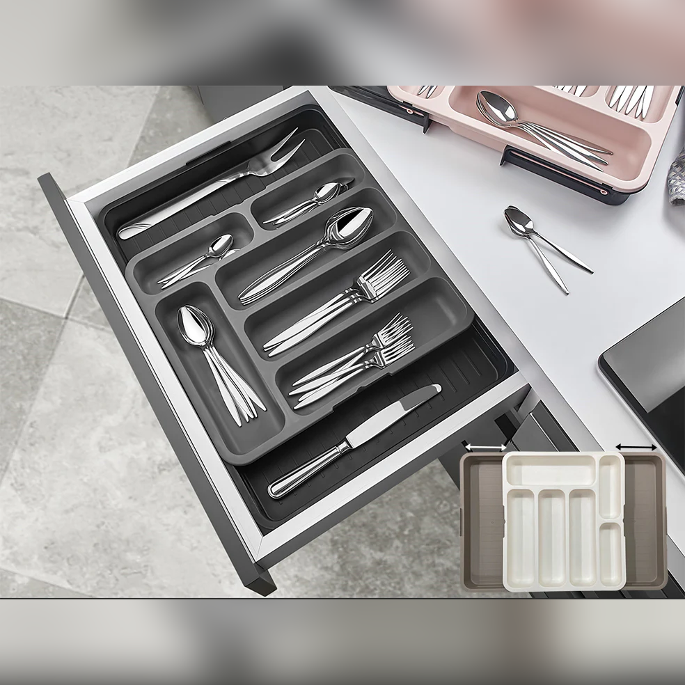 Large Extendable  Rail Compact Cutlery Organizer