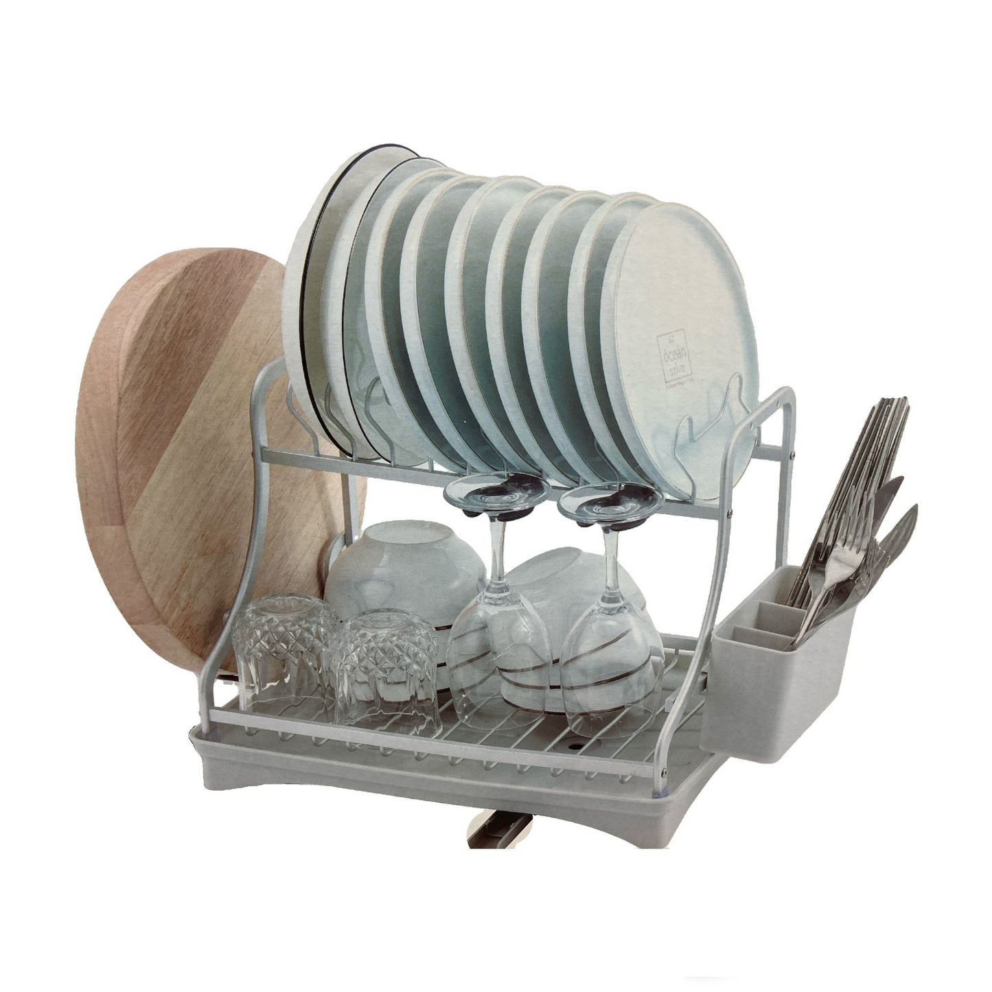 Aluminum Dish Rack with Plastic Tray and Spout