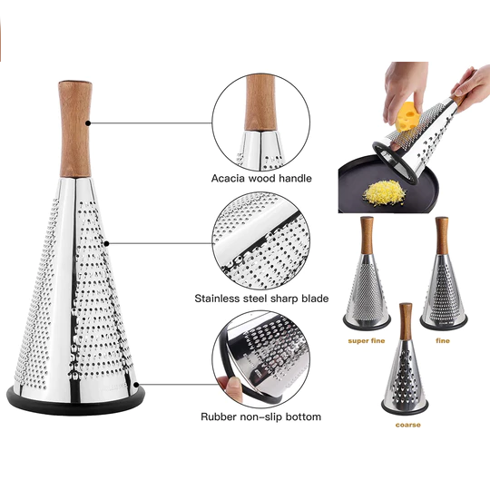 Stainless steel 3 sided round grater luxury wood handle - Lunaz Shop