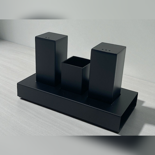 Mat Black Stainless Steel Salt and Pepper and Toothpicks