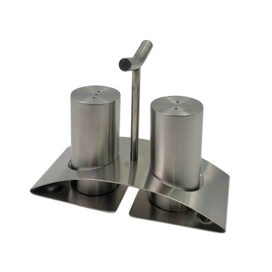 Stainless Steel Salt and Pepper Set on Stand