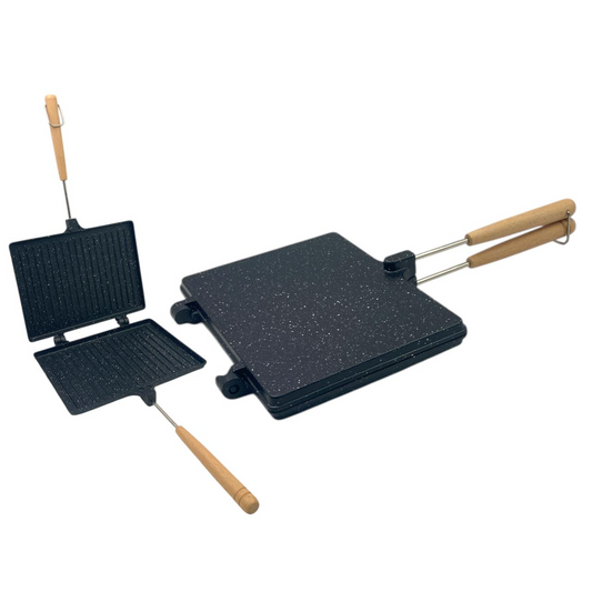 Granite Aluminum Sandwich Double Grill with Wooden Handle