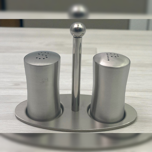 Stainless Steel Salt and Pepper Set on Stand