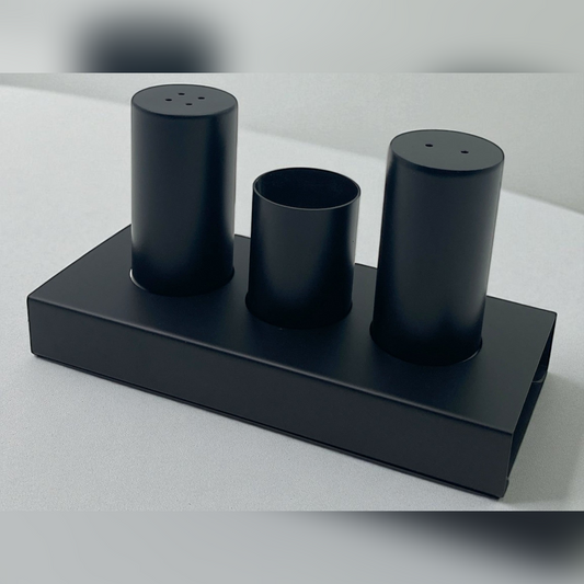 Mat Black Salt and Pepper and Toothpicks Set Stand