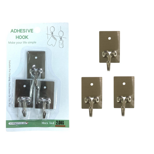 Stainless Steel Small Rectangular Self Adhesive Hooks X3