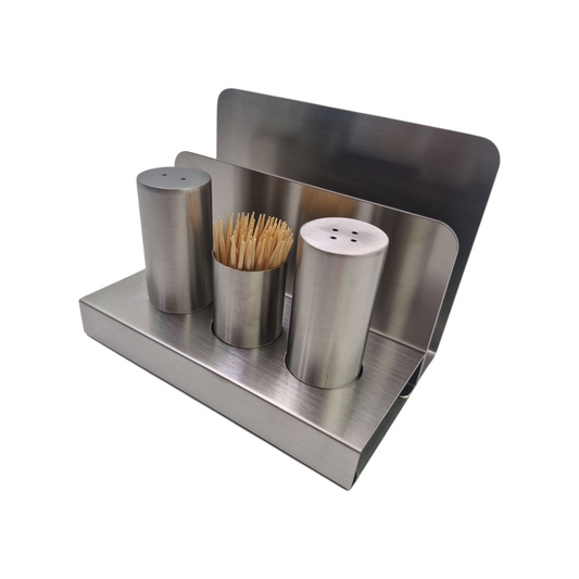 Steel Salt and Pepper and Toothpicks Set with Tissue Stand