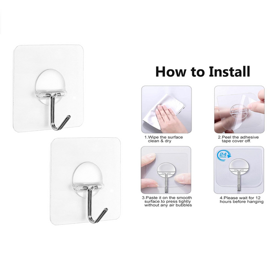 Strong Transparent Adhesive Large Square Hook X2