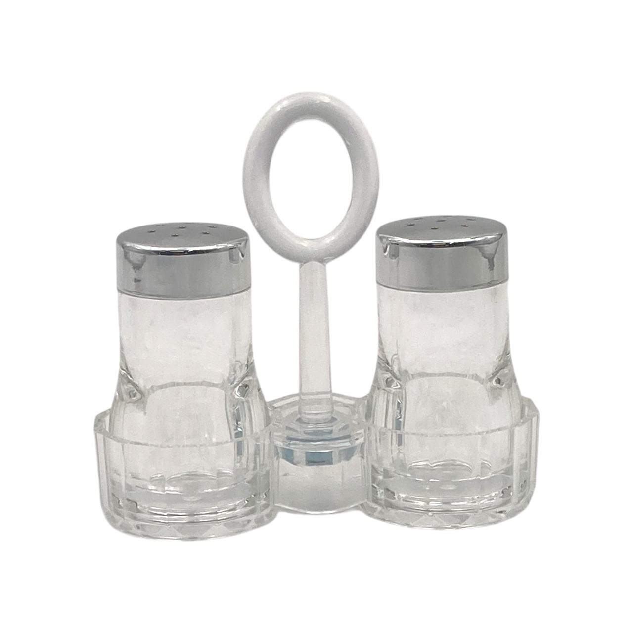 Acrylic salt & pepper shaker Set on Stand Chrome Cover