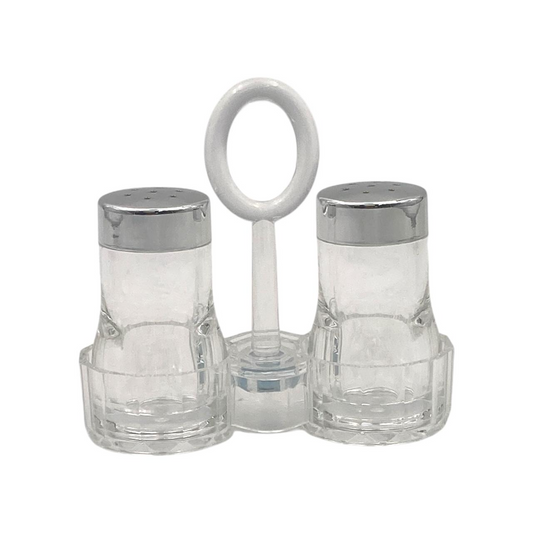 Acrylic salt & pepper shaker Set on Stand Chrome Cover