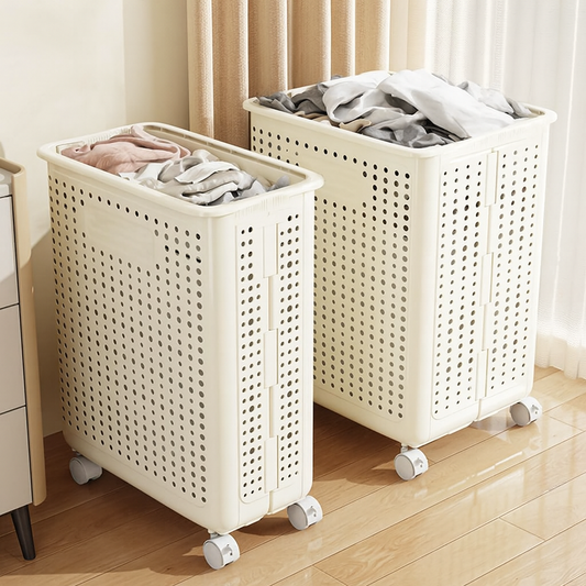 Collapsible Plastic Laundry Basket with Wheels