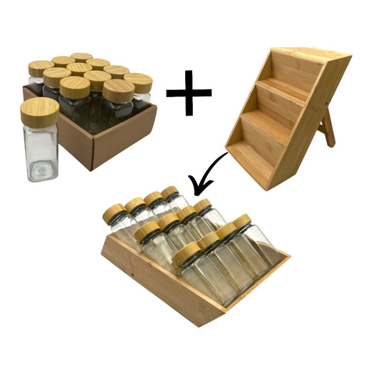 12 Pieces Spice Set with Bamboo Cover and 2 in 1 Stand