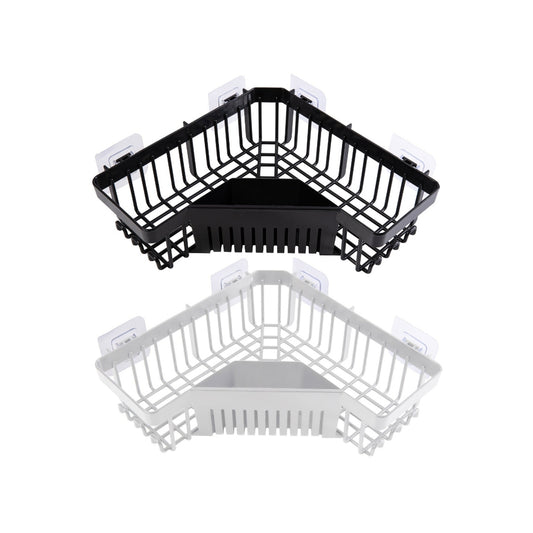 Plastic Bathroom Corner Shelf Basket w Strong Adhesive
