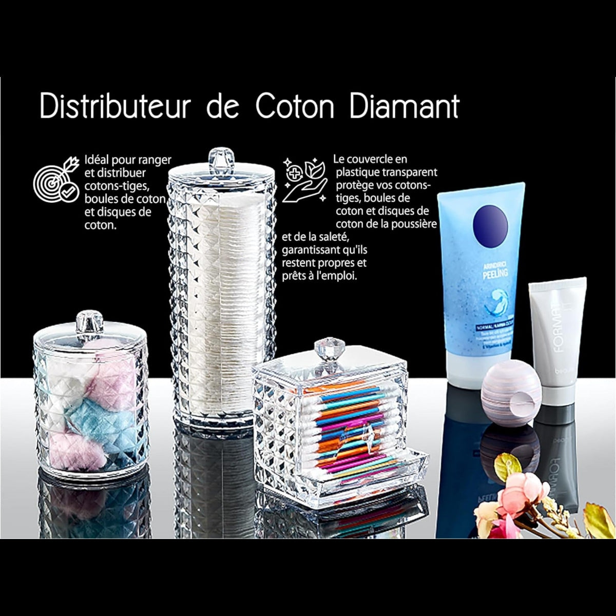 Set of 3 Acrylic Cotton Organizers for Makeup