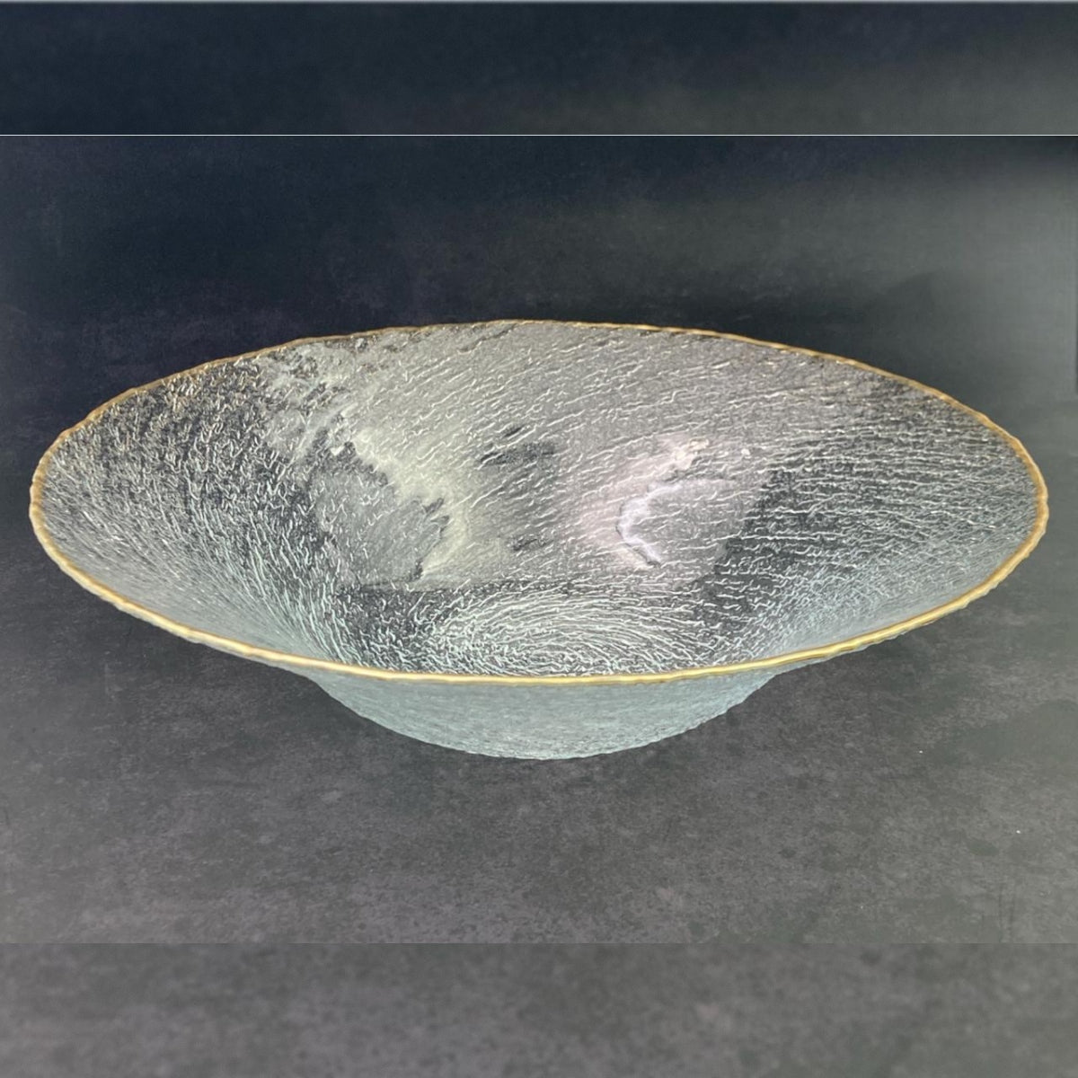 Round Swirl Glass Deep Bowl with Golden Rim