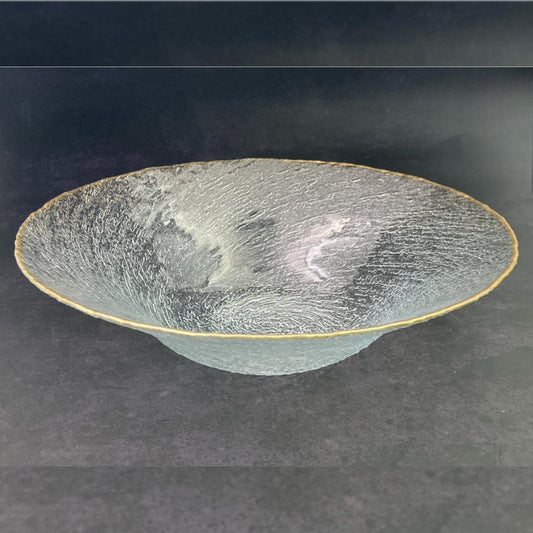 Round Swirl Glass Deep Bowl with Golden Rim