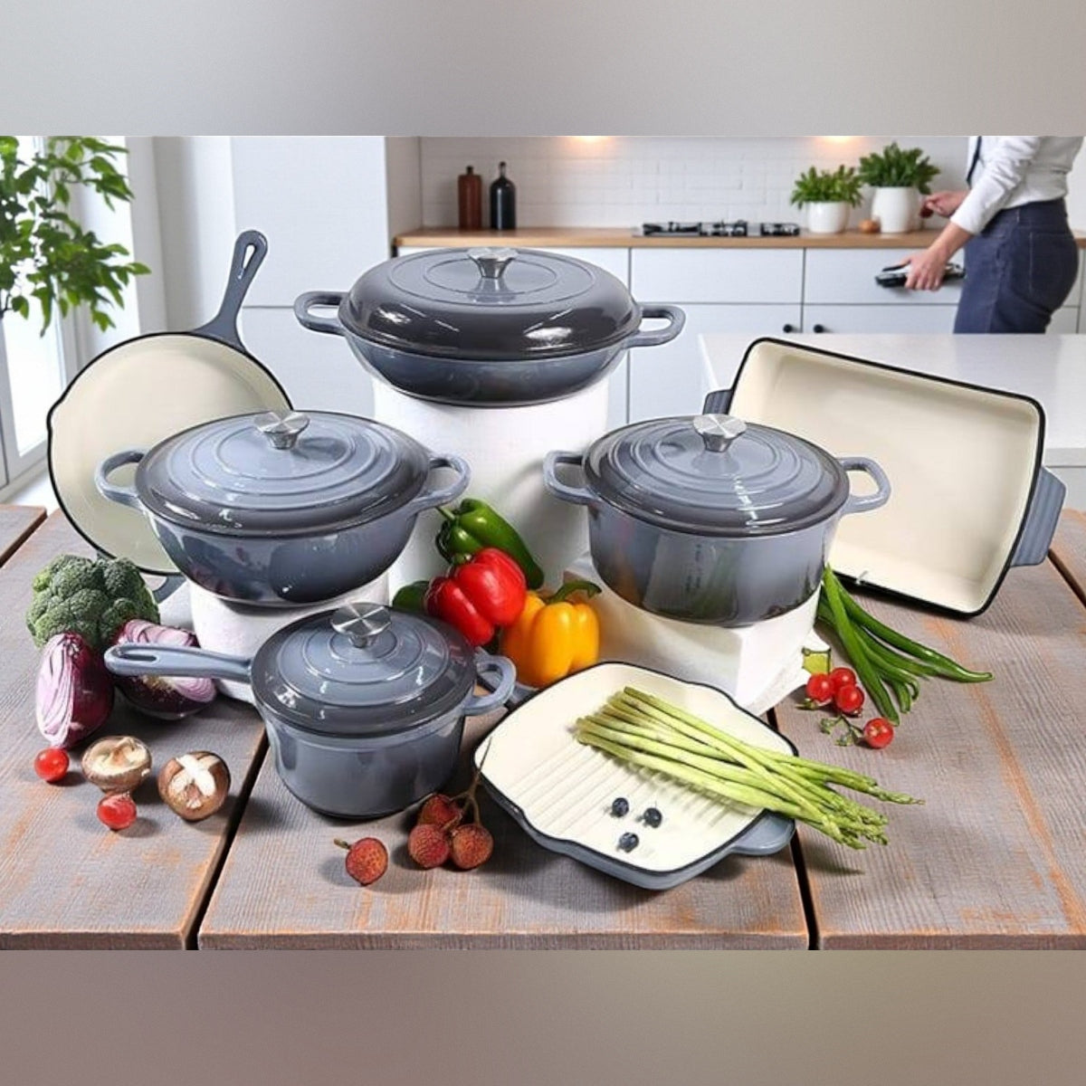Enameled Cast Iron Cookware Set 11 Pieces