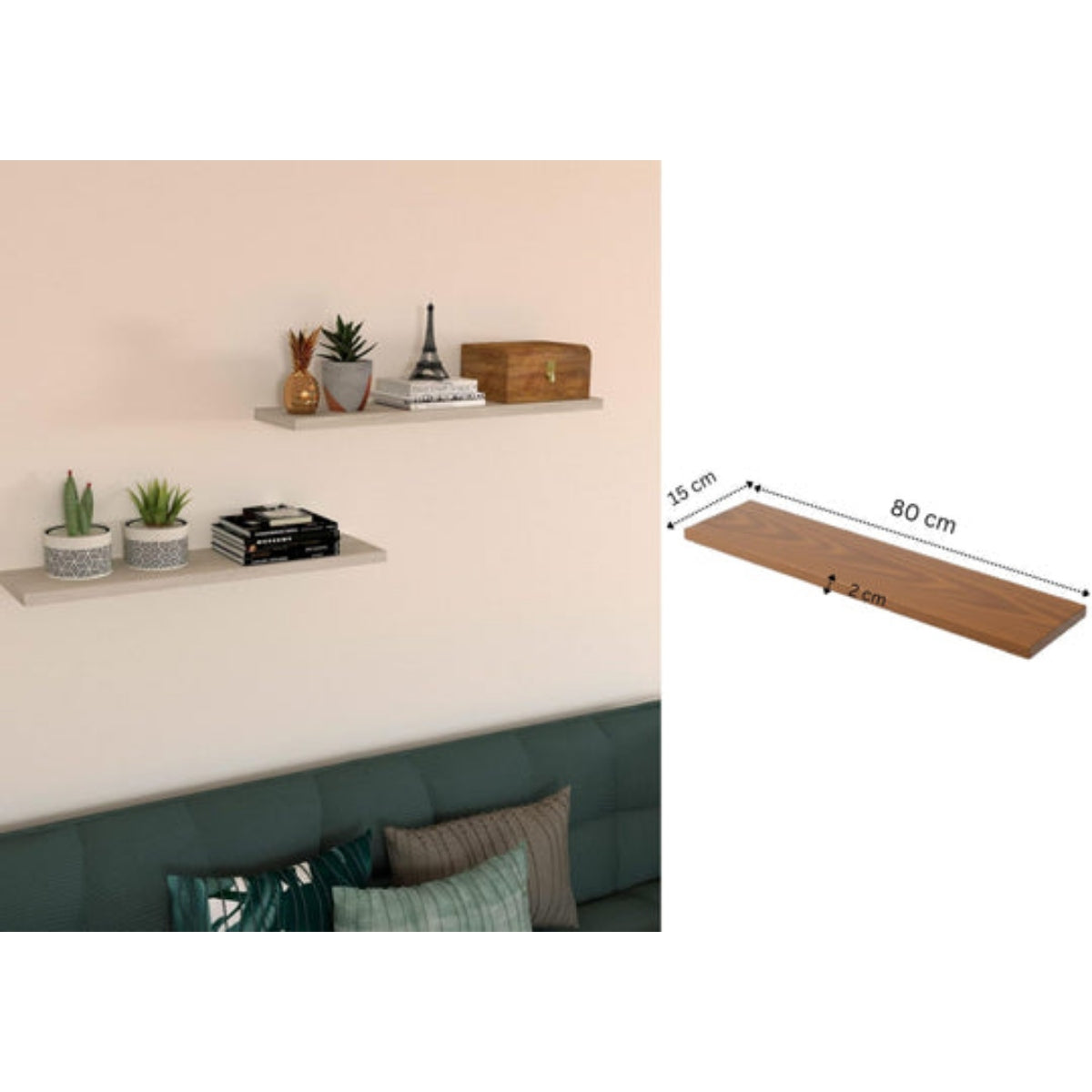 Floating Wooden Shelf 80 cm with Slim Profile