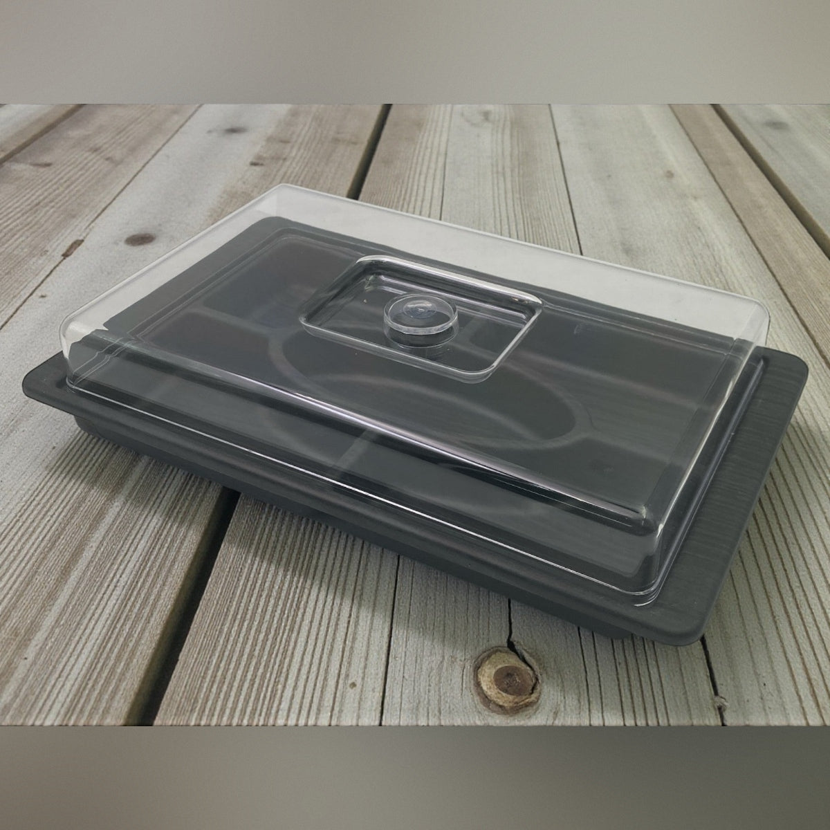 Black Wood Colored Rectangular Divided Dish with Cover