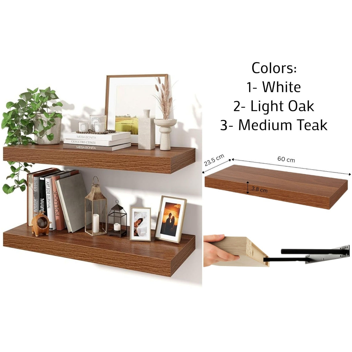 Floating Wooden Shelf 60 cm with Large Profile