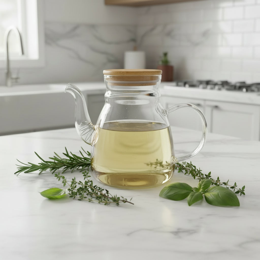 Borosilicate Glass Tea Pot Wood cover 1500