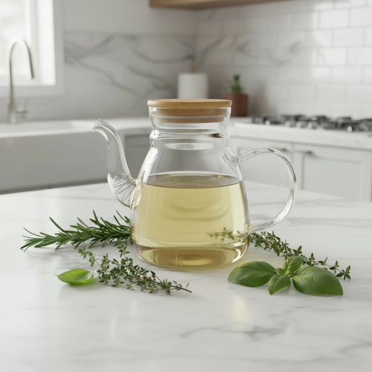 Borosilicate Glass Tea Pot Wood cover 1500